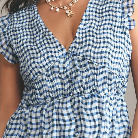 Anthropologie Blue and White Gingham Midi Dress - Picture 6 of 13